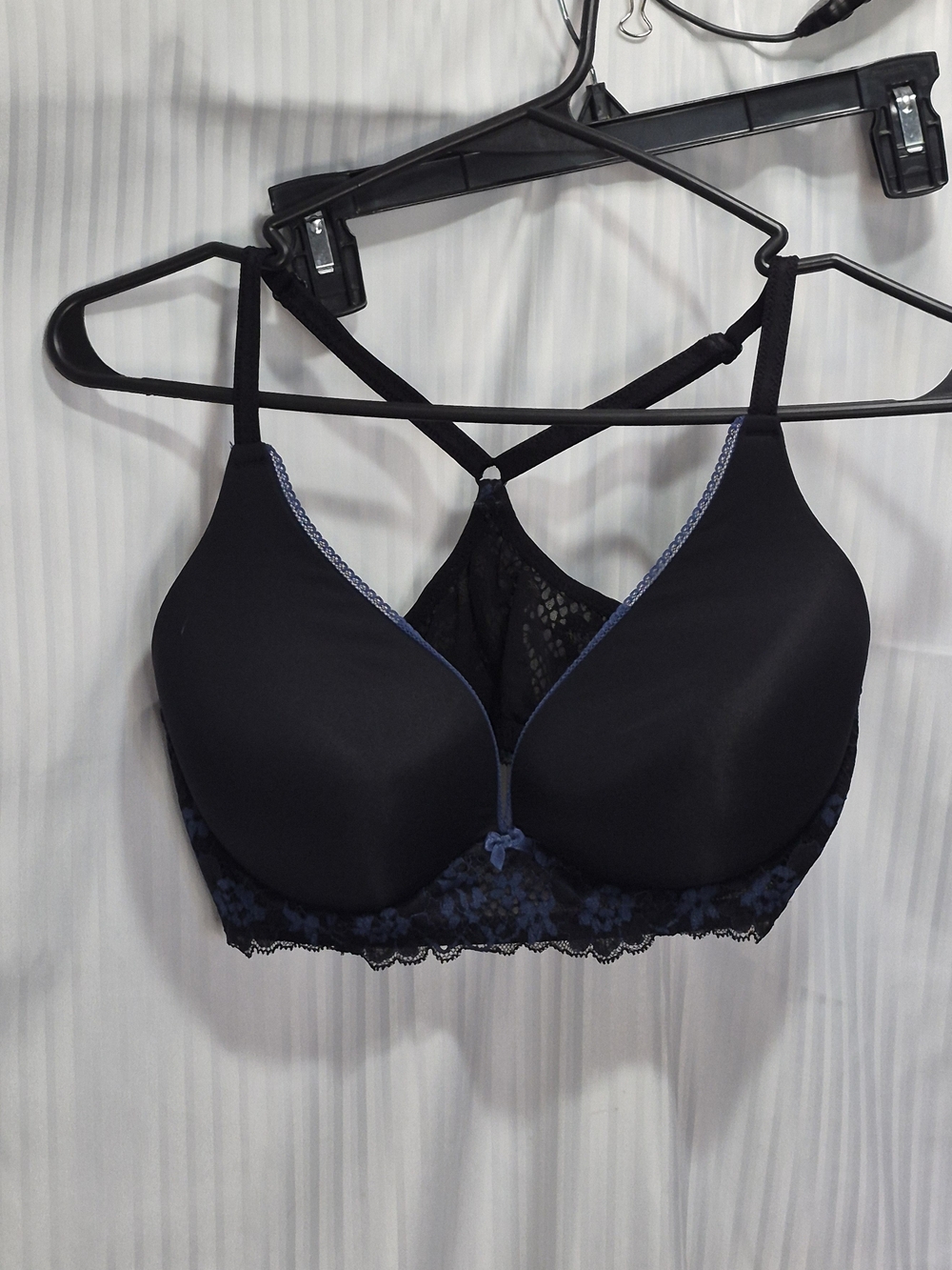Adore Me Black Lace-Trim Padded Bra with Strappy Back 34DD